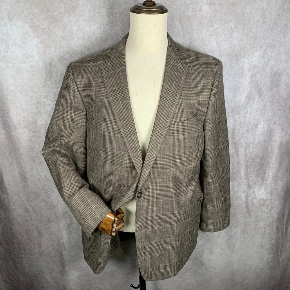 Brooks Brothers Blazer Jacket Men 46L Linen Silk Sport Coat Saxxon Regent